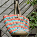 Nissi Woven Bag Camel Coral & Neon Blue