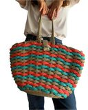 Nissi Woven Bag Camel Coral & Neon Blue
