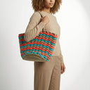 Nissi Woven Bag Camel Coral & Neon Blue
